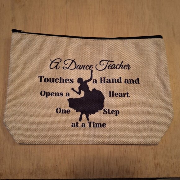 Dance Teacher Gift Canvas Zipper Pouch Touches Hand Opens Heart Makeup Snacks - Picture 1 of 5